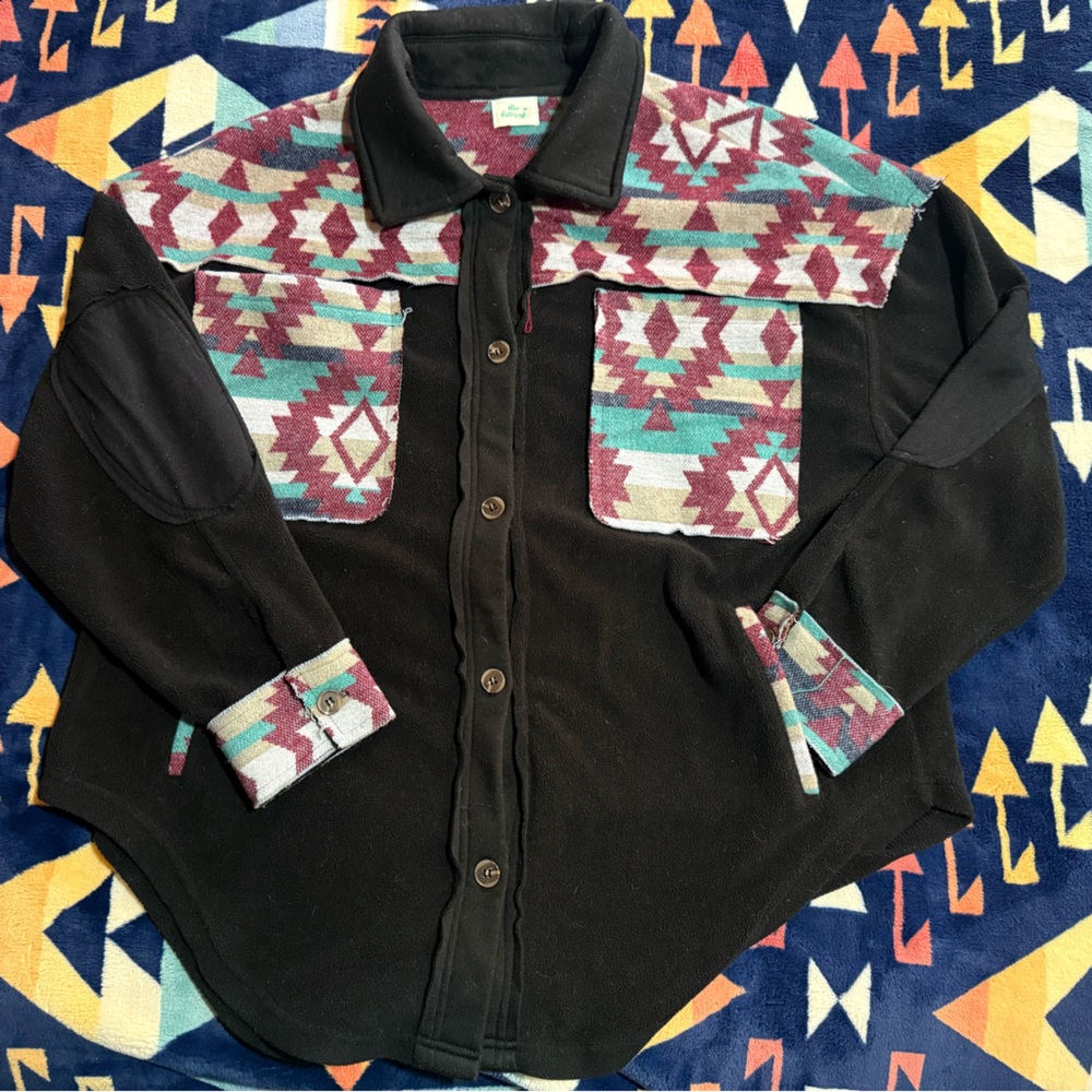 Blue buttercup Black Aztec Pattern Shacket